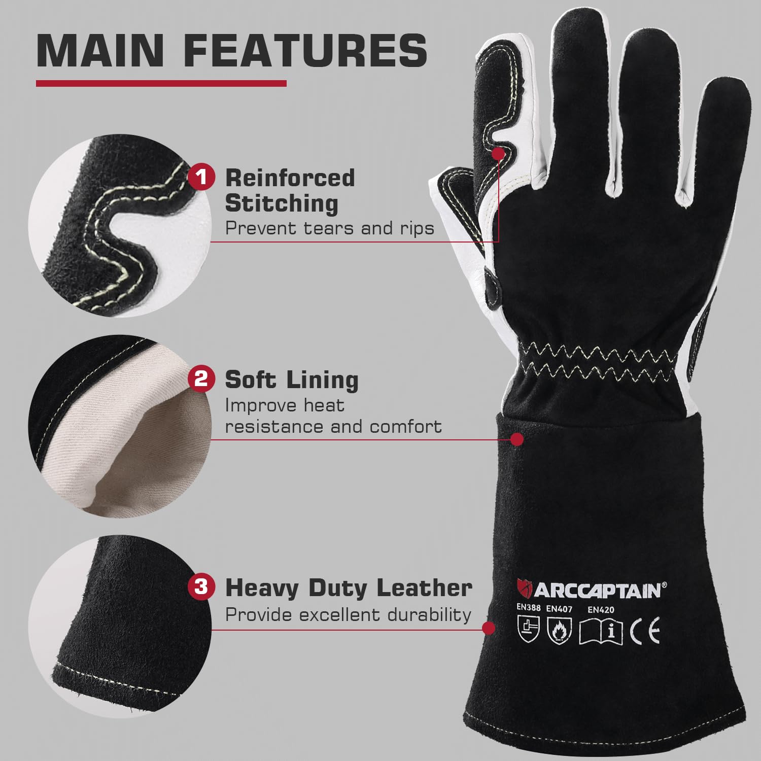 ARCCAPTAIN Tig Welding Gloves: Premium Goatskin Grain Leather, Dexterity, Comfort, Duralble Tig Gloves for Work Protection - Image 2