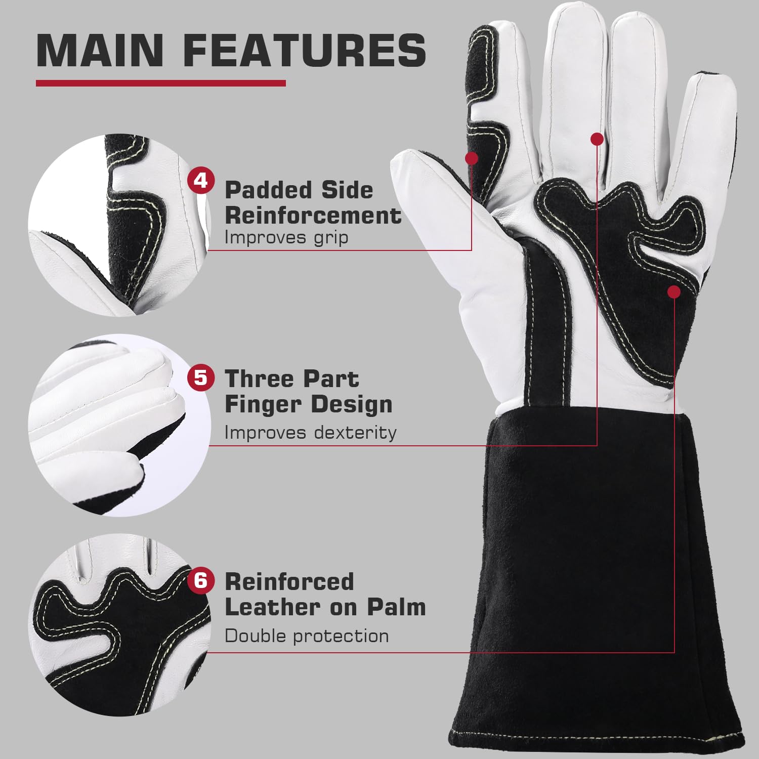 ARCCAPTAIN Tig Welding Gloves: Premium Goatskin Grain Leather, Dexterity, Comfort, Duralble Tig Gloves for Work Protection - Image 3