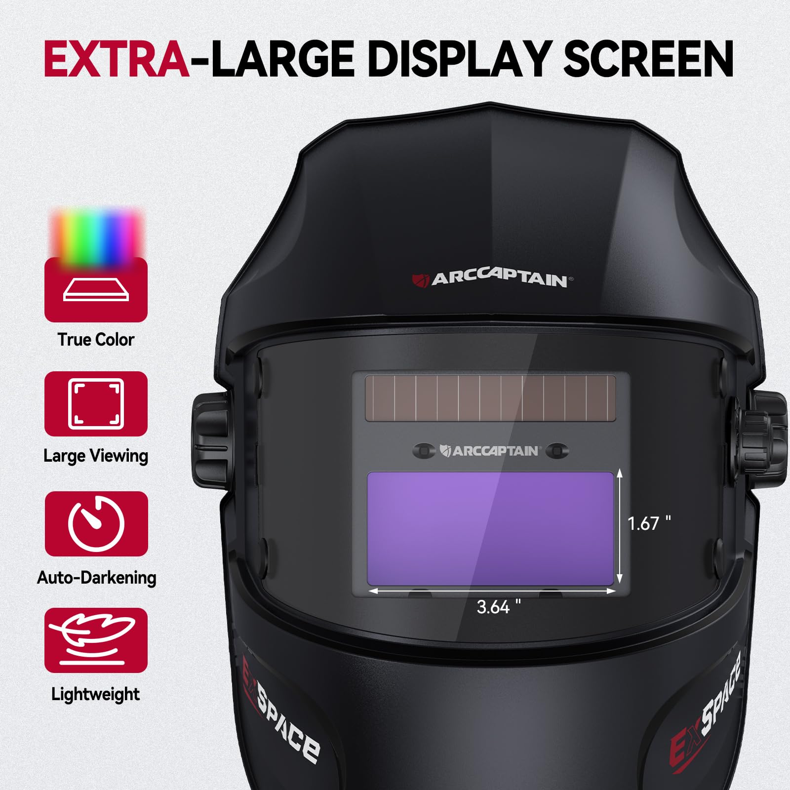 ARCCAPTAIN True Color Auto Darkening Welding Helmet with Upgraded Arc Sensor, 1/1/1/1 Top Optical Clarity Solar Power Welding Hood, 1/25000s Response Time, 4/9-13 for TIG MIG ARC Welding Mask - Image 3