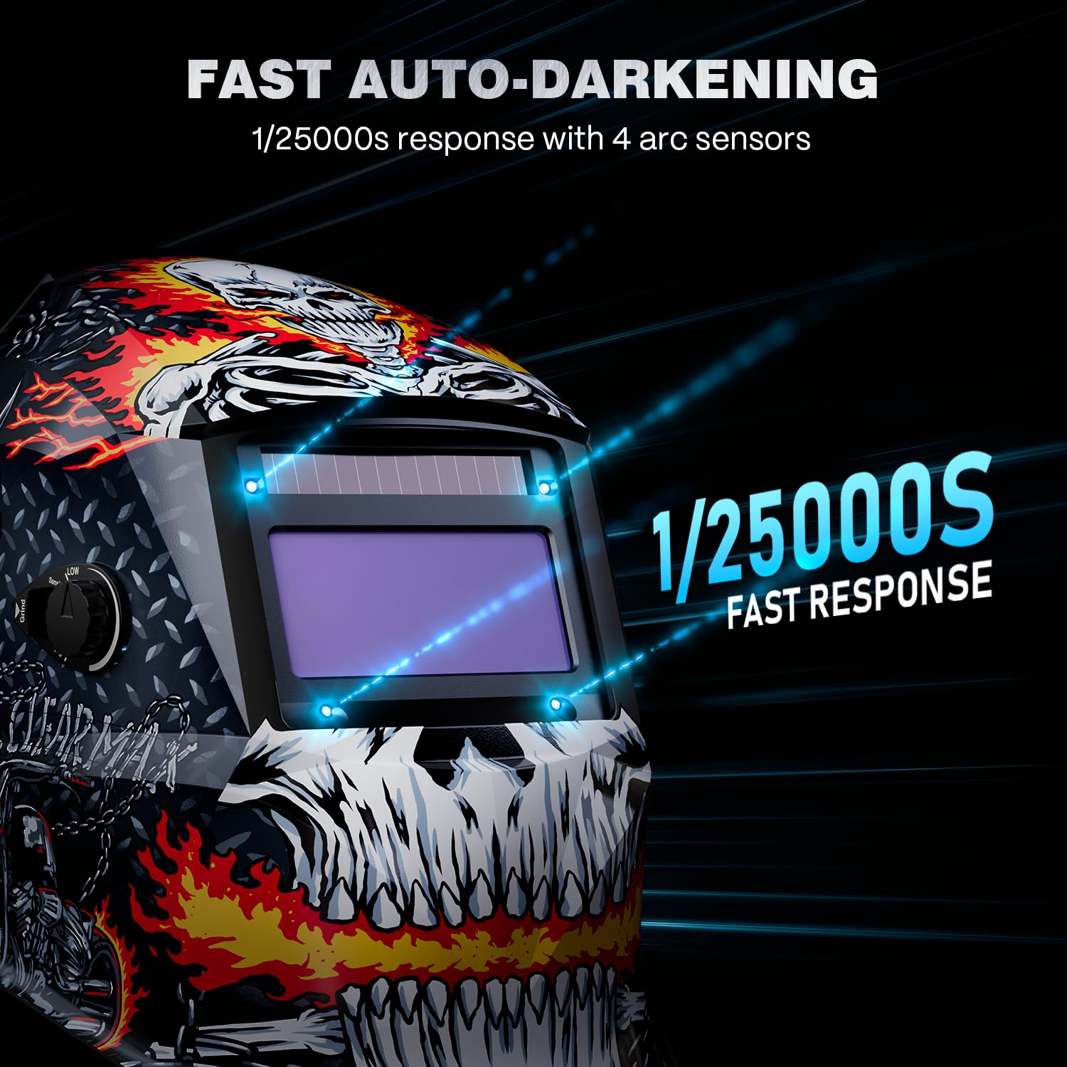 ARCCAPTAIN Welding Helmet Auto Darkening, 1/1/1/1 True Color Welding Hood, 4 Arc Sensor 1/25000s Response Time Solar Powered Weld Hood Helmet HSH-S800 Skeleton Knight - Image 3