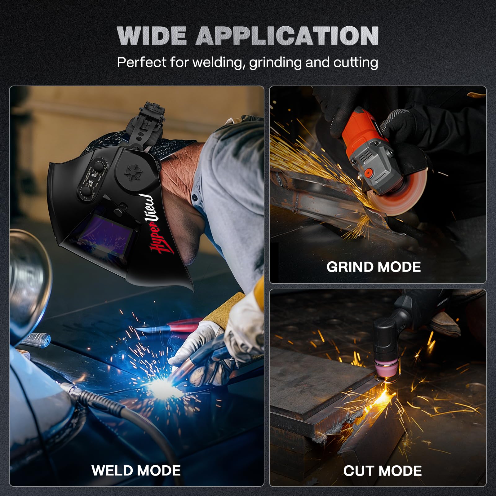 ARCCAPTAIN Welding Helmet Auto Darkening with Side Lens(DIN3/13), 180° Panoramic View, 1/1/1/1 True Color Welding Hood with 4 Arc Sensor Solar, Wide Shade 3/4-8/9-13 for TIG/MIG/ARC/Cut/GRIND, Black - Image 8