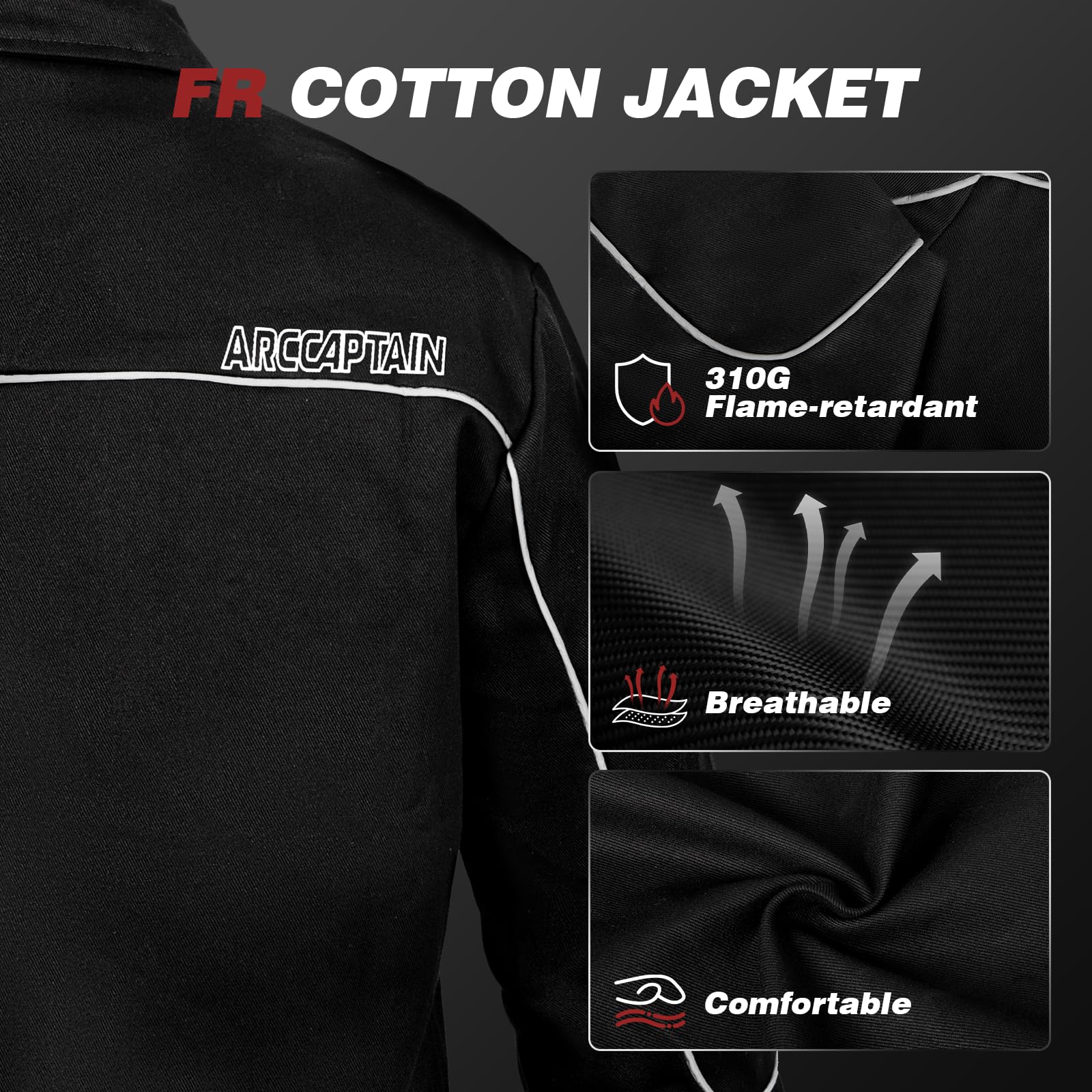 ARCCAPTAIN Welding Jacket, 11oz Flame Resistant (FR) Cotton Welding Jackets for Men and Women - Image 3