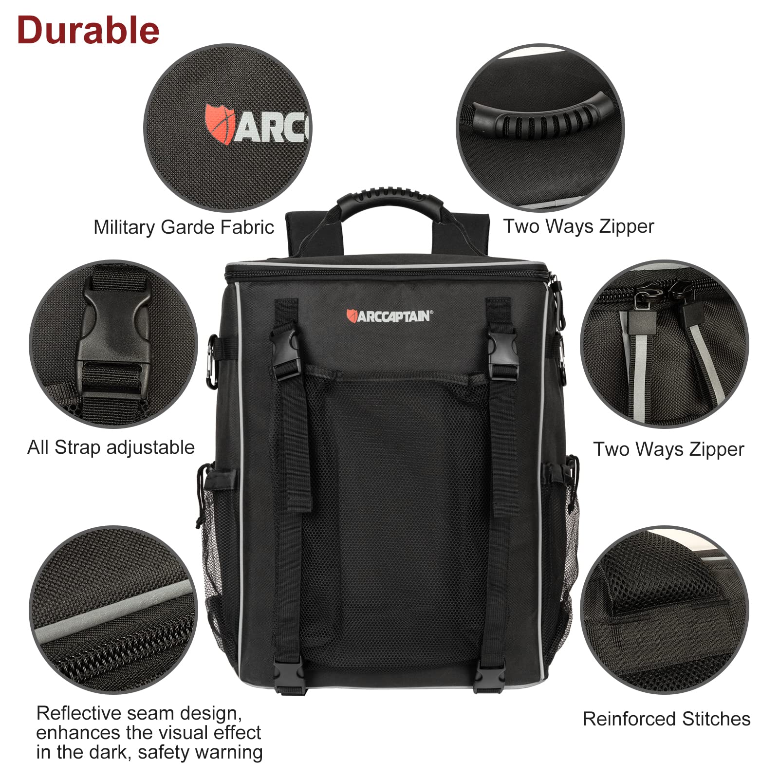 ARCCAPTAIN Welding Tools Backpack, Large Capacity Tactical Welding Helmet Tool Bag Hiking Laptop Outdoor Multipurpose Backpacks for Men women, Ultra Light and Black - Image 6